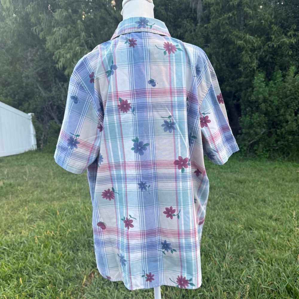 Vintage Floral Button Up Boho Beachy Shirt Women 12 Multicolor - Picture 4 of 6